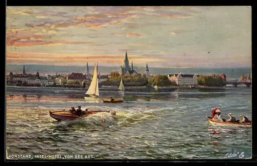 AK Konstanz, Insel-Hotel vom See aus