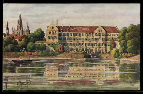 Künstler-AK sign. V. Marschall: Konstanz am Bodensee, Inselhotel