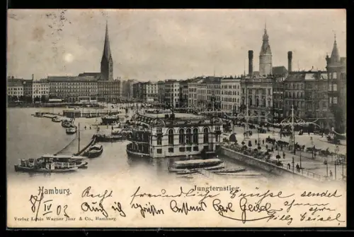 AK Hamburg-Neustadt, Jungfernstieg mit Kirche bei Mondschein