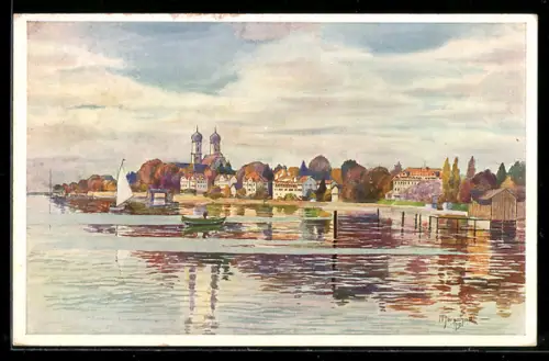 Künstler-AK J.Marschall: Friedrichshafen, Ansicht über den Bodensee