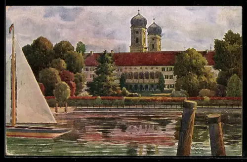 Künstler-AK Vinzenz Marschall: Friedrichshafen am Bodensee, Blick zum Schloss