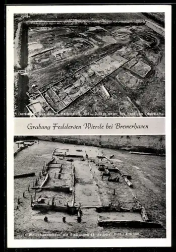 AK Feddersen Wierde bei Bremerhaven, Grabung, Dorfstelle, Wehrbauernhaus mit Stallungen
