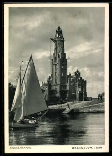 AK Bremerhaven, Weserleuchtturm, Segelboot