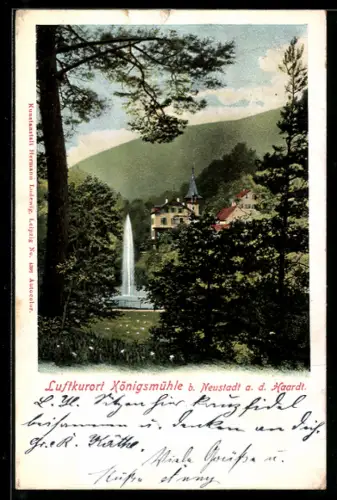 AK Neustadt a. d. Haardt, Königsmühle, Mit Springbrunnen und Villen