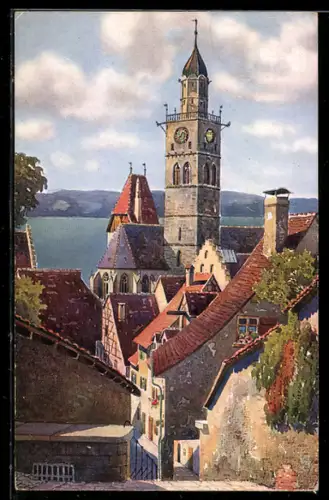 Künstler-AK Ueberlingen am Bodensee, Blick von der Luziengasse aus
