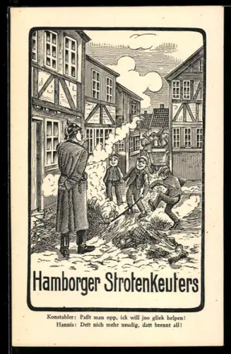 Künstler-AK Hamburg, Hamborger Strotenkeuters, Polizist
