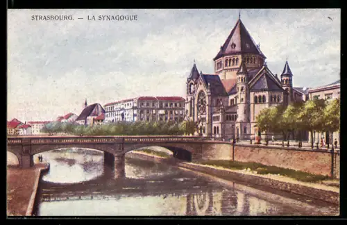 AK Strasbourg, La Synagogue, Blick zur Synagoge