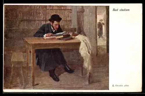 AK Jüdischer Mann am Tisch mit Buch