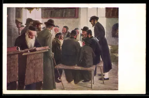 AK Juden beim Lesen der Thora in der Synagoge