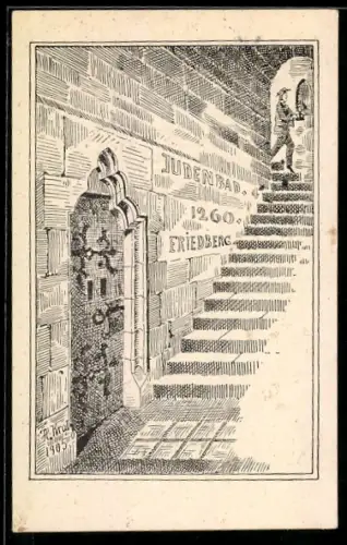 Künstler-AK sign. H. Kratz: Friedberg, Judenbad 1260