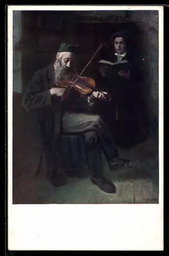 AK Jüdischer Violinenspieler auf einem Stuhl