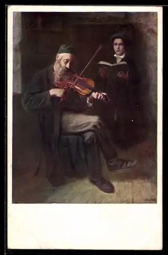 AK Jüdischer Violinenspieler sitzt auf einem Stuhl