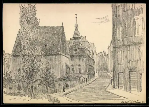 Künstler-AK sign. Karel Holan, Prag, Synagoga v. Praze v.