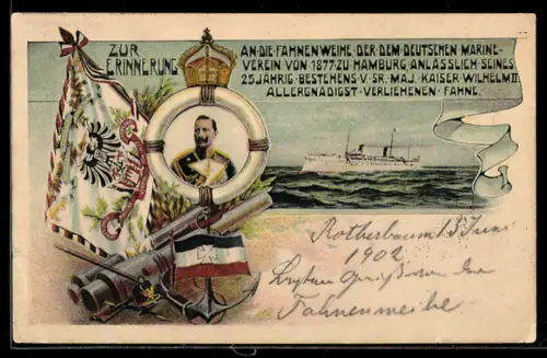 Lithographie Hamburg, 25 jährig. Bestehen Deutscher Marine-Verein 1877, Kaiser Wilhelm II