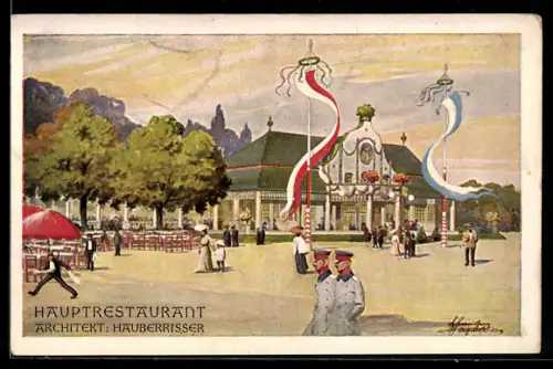 AK Regensburg, Oberpfälzische Kreisausstellung 1910, Gäste vor der Haupthalle