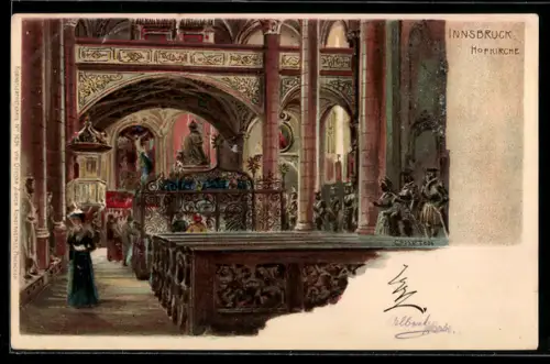 Lithographie Innsbruck, Hofkirche, Innenansicht