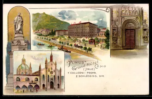 Lithographie Como, Grand Hôtel Plinius, prop. V. Colleoni