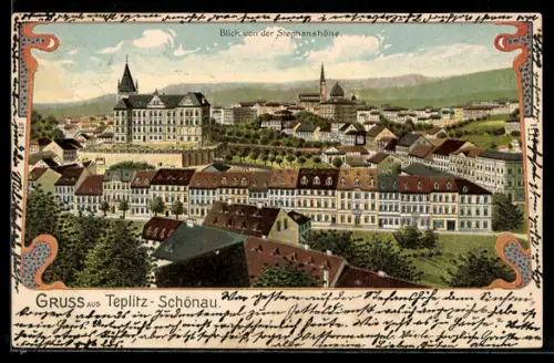 Lithographie Teplitz-Schönau, Blick von der Stephanshöhe