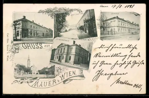 AK Mauer bei Wien, Gemeindehaus, Schule, Bad Sans-Souga
