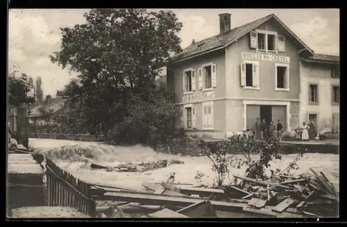 AK Bex, Inondation, Juillet 1910, L`emplacement d`un pont emporté à l`Echaud