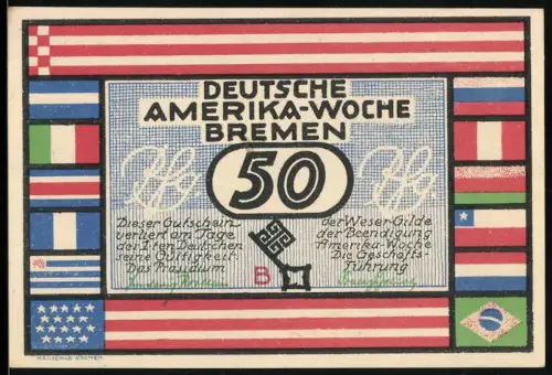 Notgeld Bremen 1923, 50 Pfennig, Deutsche Amerika-Woche, Ortsansicht von Rio de Janeiro