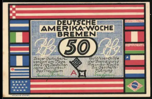 Notgeld Bremen 1923, 50 Pfennig, Deutsche Amerika-Woche, Schiffbau in Vegesack