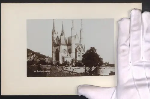 Fotografie unbekannter Fotograf, Ansicht Remagen, Blick zur Apollinariskapelle, Grossformat 16 x 25cm