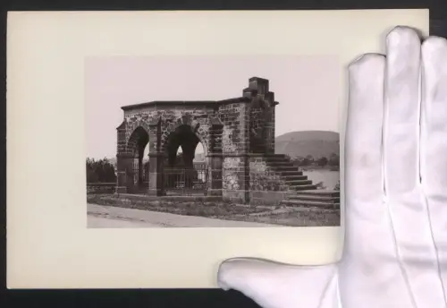 Fotografie unbekannter Fotograf, Ansicht Rhens, Blick zum Kaiserstuhl, Grossformat 16 x 25cm