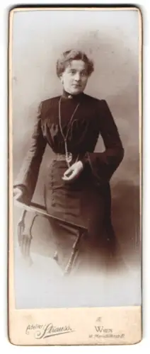 Fotografie Atelier Strauss, Wien, Mariahilferstrasse 81, Portrait einer Dame im Kleid
