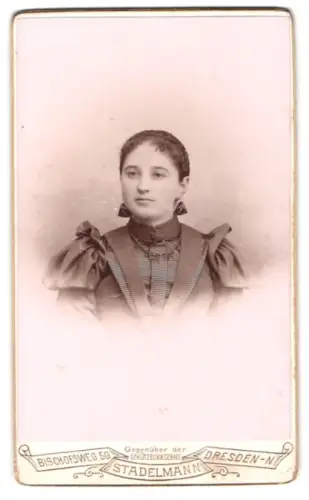 Fotografie H. Aug. Stadelmann, Dresden, Bischofsweg 56, Porträt einer Frau im eleganten Kleid
