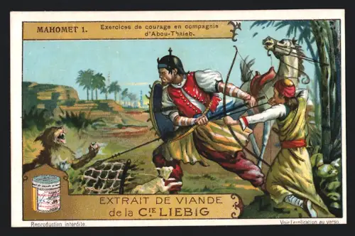 6 Sammelbilder Liebig, Serie Nr. 1212: Mahomet, Mahomet accuse d`imposture, L`archange Gariel conduit Mahomet
