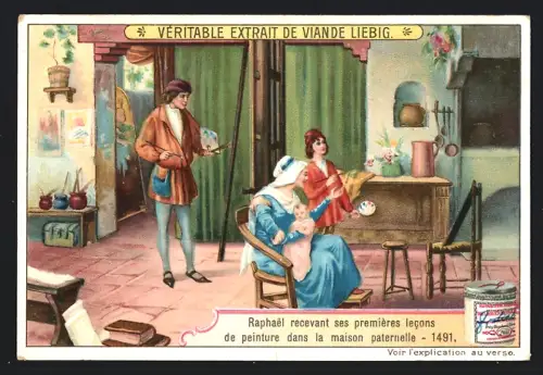 6 Sammelbilder Liebig, Serie Nr. 836: Papes Jules II, Pape Leon X et Raphael