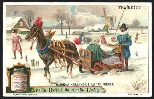 6 Sammelbilder Liebig, Serie Nr. 1063: Traîneau Indien, Traîneaux Hollandais, Traîneau à Voile, Traîneau à Montants