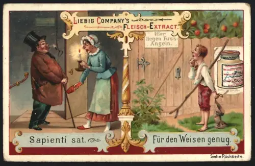 6 Sammelbilder Liebig, Serie Nr. 422: Redewendungen, Otium cum dignitate, Sapienti sat, Horror vacui