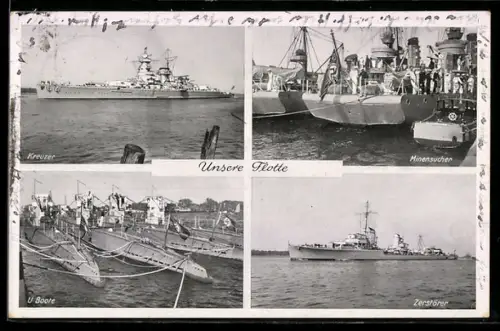 AK Panzerschiff Admiral Scheer, U-Boote Typ IIB, Zerstörer Typ 1934 und Minensuchboote Typ 35 der Kriegsmarine