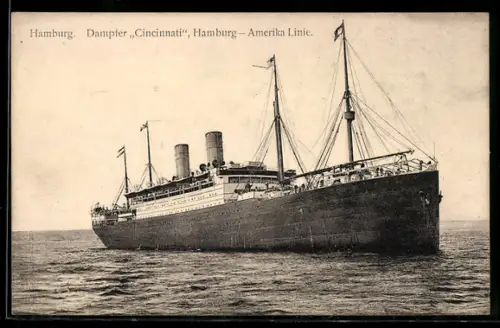 AK Passagierschiff Cincinnati der Hamburg-Amerika Linie auf See