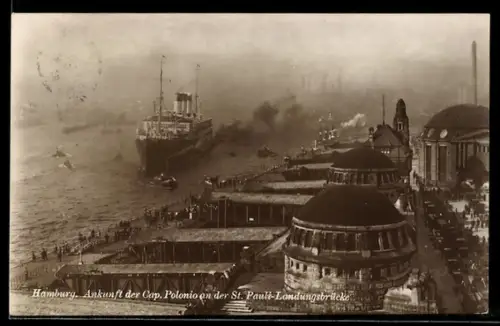 AK Hamburg, Ankunft des Passagierschiffes Cap Polonio bei den St. Pauli-Landungsbrücken