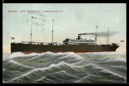 AK Passagierschiff Graf Waldersee der Hamburg-Amerika Linie bei hohem Wellengang