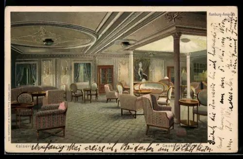 AK Passagierschiff Kaiserin Auguste Victoria der Hamburg-Amerika Linie, Innenansicht des Gesellschaftsalons