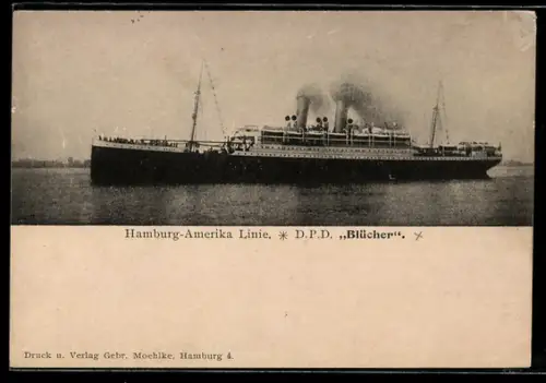 AK Passagierschiff Blücher der Hamburg-Amerika Linie in Seitenansicht