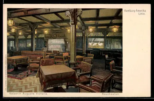 AK Passagierschiff Kaiserin Auguste Victoria der Hamburg-Amerika-Linie, Innenansicht des Rauchsalons