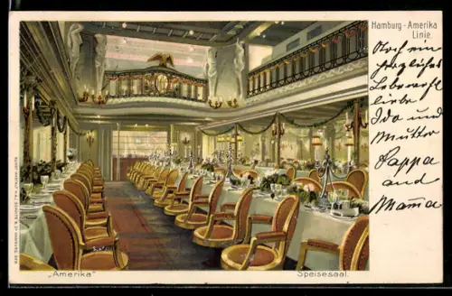 AK Passagierschiff Amerika der Hamburg-Amerika-Linie, Speisesaal