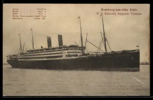 AK Passagierschiff Kaiserin Auguste Victoria der Hamburg-Amerika Linie im Hafen