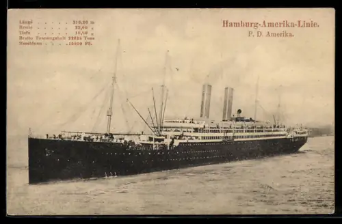 AK Passagierschiff Amerika der Hamburg-Amerika-Linie