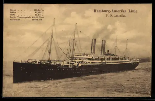 AK Passagierschiff Amerika der Hamburg-Amerika-Linie