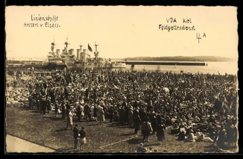 Foto-AK Kiel, Linienschiffe Hessen und Elsass, Feldgottesdienst 1929