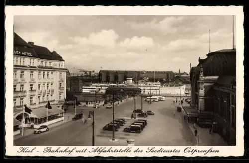 AK Kiel, Bahnhof, Abfahrtsstelle des Seedienstes Ostpreussen, Hansa Hotel