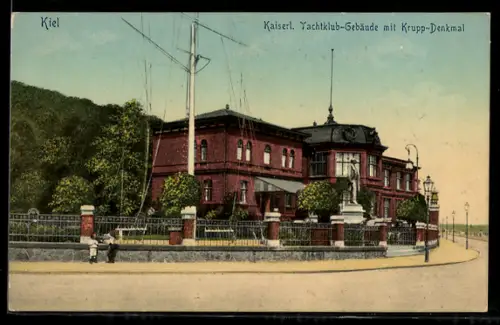 AK Kiel, Kaiserliches Yachtklub-Gebäude, Krupp-Denkmal