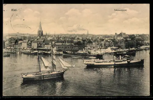 AK Kiel, Totalansicht der Stadt, Hafen, Schiffe