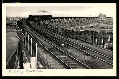 AK Rendsburg, Hochbrücke mit Eisenbahn